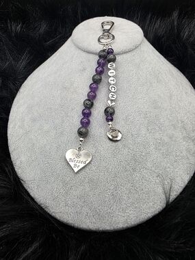 Witchy Purple Beaded Keychain with 'Blessed Be' Heart Charm